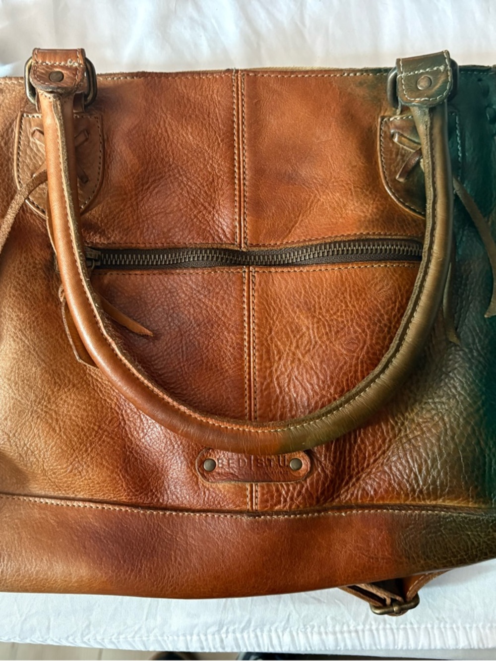 BED|STU Three-Tone Aqua/Green and Brown Leather Tote - Picture 4 of 13